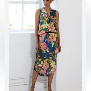 GO BY GO SILK Tahitian Floral Print Ruffle Silk Blouse